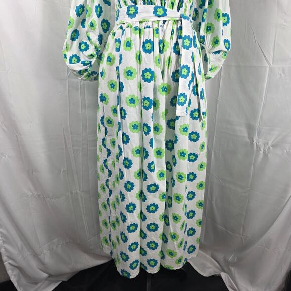 Beulah Style Maxi Dress Women One Size White Blue Green Floral Off Shoulder Boho - Picture 4 of 11